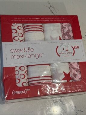 Aden + Anais 4 pack 100% cotton muslin swaddle set red white patterned NEW w tag